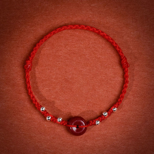 Buddha Stones Cinnabar Peace Buckle Handmade String Adjustable Blessing Bracelet Anklet