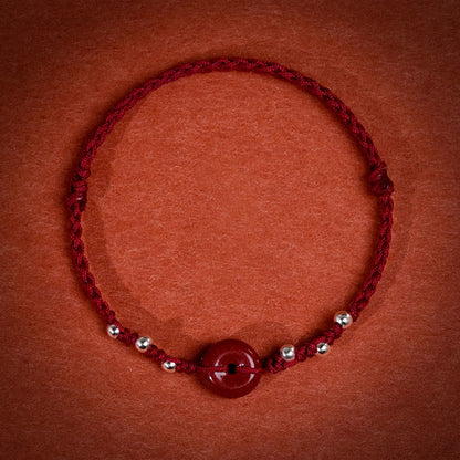 Buddha Stones Cinnabar Peace Buckle Handmade String Adjustable Blessing Bracelet Anklet