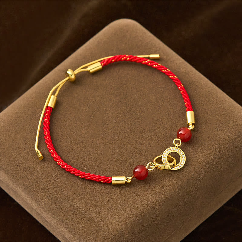 Buddha Stones Connected Peace Buckles Copper Plated Gold Red String Protection Bracelet