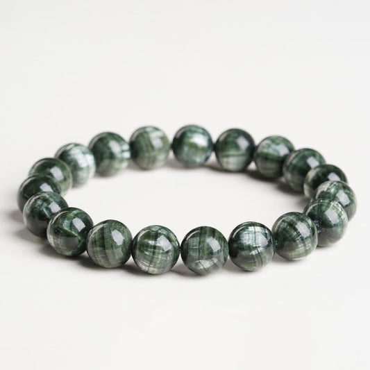 Buddha Stones Natural Seraphinite Round Emotional Balance Beaded Bracelet