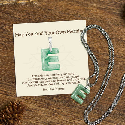Buddha Stones "may You Find Your Own Meaning" Natural A-z Letter Jade Titanium Steel Chain Necklace Includes Gift Message Card