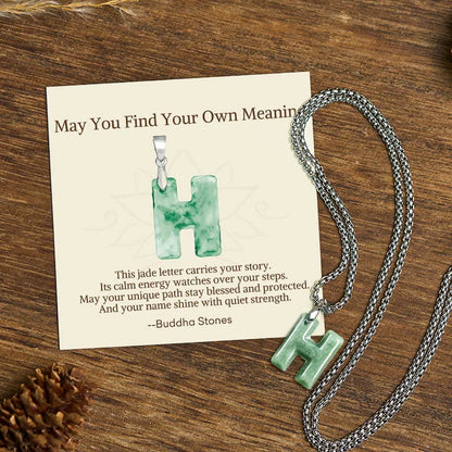 Buddha Stones "may You Find Your Own Meaning" Natural A-z Letter Jade Titanium Steel Chain Necklace Includes Gift Message Card