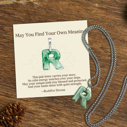 Buddha Stones "may You Find Your Own Meaning" Natural A-z Letter Jade Titanium Steel Chain Necklace Includes Gift Message Card
