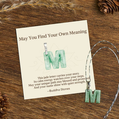 Buddha Stones "may You Find Your Own Meaning" Natural A-z Letter Jade 925 Sterling Silver Chain Necklace Includes Gift Message Card