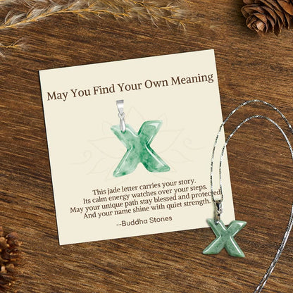 Buddha Stones "may You Find Your Own Meaning" Natural A-z Letter Jade 925 Sterling Silver Chain Necklace Includes Gift Message Card