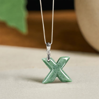 Buddha Stones Natural A-z Letter Jade 925 Sterling Silver Silm Chain Prosperity Necklace Pendant