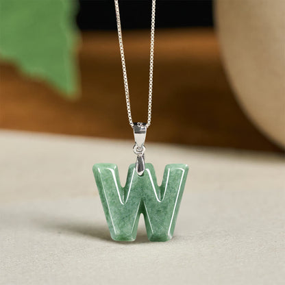 Buddha Stones Natural A-z Letter Jade 925 Sterling Silver Silm Chain Prosperity Necklace Pendant
