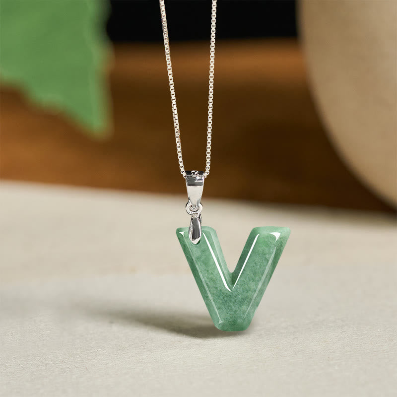 Buddha Stones Natural A-z Letter Jade 925 Sterling Silver Silm Chain Prosperity Necklace Pendant