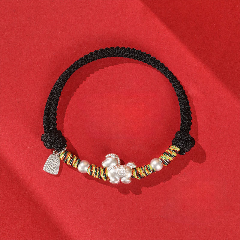 Buddha Stones 999 Sterling Silver Year of the Horse Freedom Manually Made String Bracelet