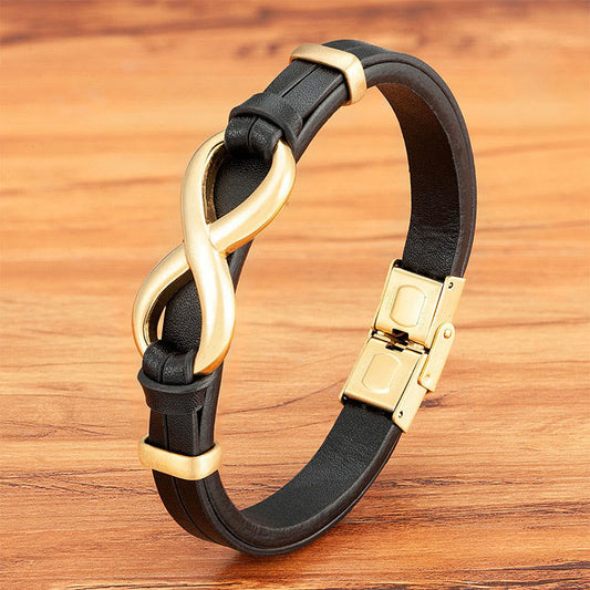 Buddha Stones Infinitely Design Titanium Steel Multicolored Leather Strengthen Bracelet