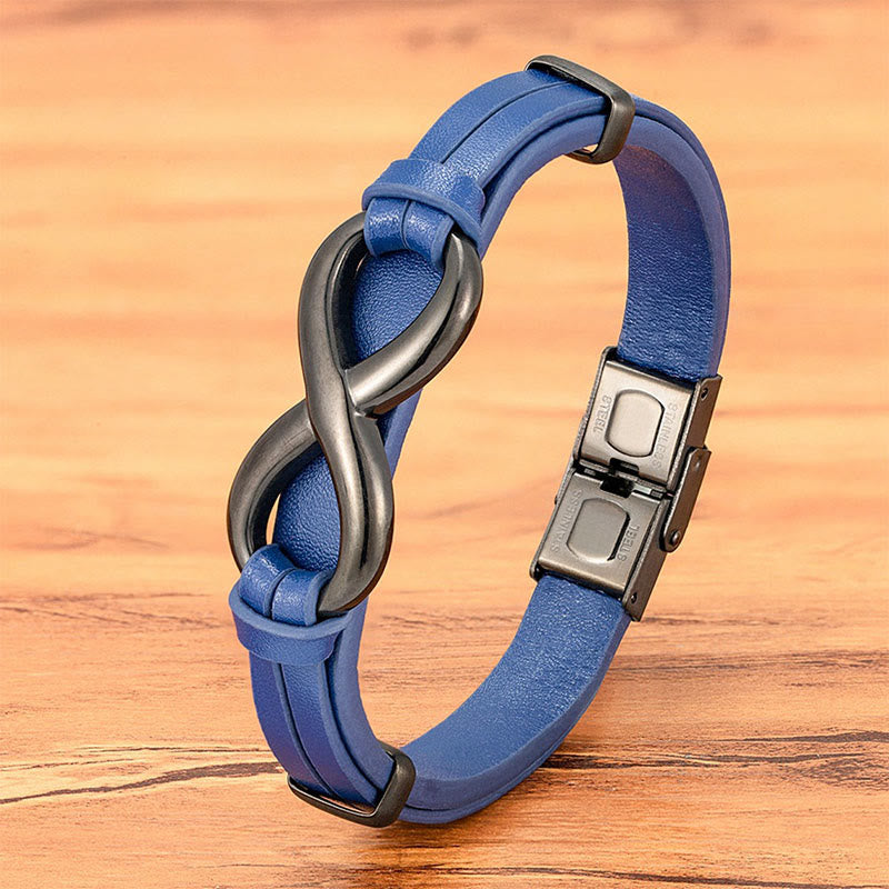 Buddha Stones Infinitely Design Titanium Steel Multicolored Leather Strengthen Bracelet