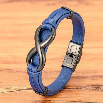 Buddha Stones Infinitely Design Titanium Steel Multicolored Leather Strengthen Bracelet