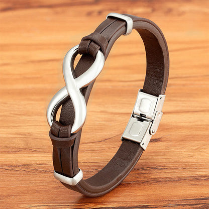 Buddha Stones Infinitely Design Titanium Steel Multicolored Leather Strengthen Bracelet