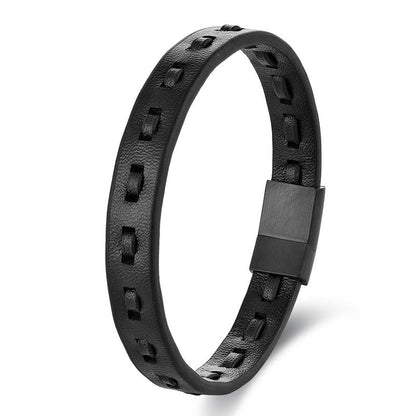 Buddha Stones Titanium Steel Buckle Multilayered Braided Leather Calm Bracelet