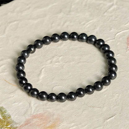 Buddha Stones Round Authentic Shungite Stone Inner Strength Beaded Bracelet