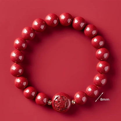 Buddha Stones Chinese Zodiac Year of the Horse Carved Cinnabar Peaceful Blessing Bracelet