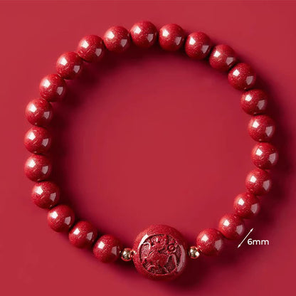 Buddha Stones Chinese Zodiac Year of the Horse Carved Cinnabar Peaceful Blessing Bracelet