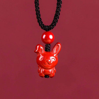 Buddha Stones Year of the Horse Chinese Zodiac Engraved Design Cinnabar Blessing Rope Necklace Pendants