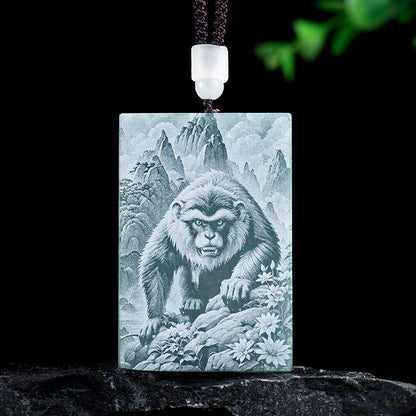 Buddha Stones Year of the Horse Chinese Zodiac Engraving Jade Abundance Necklace Pendants