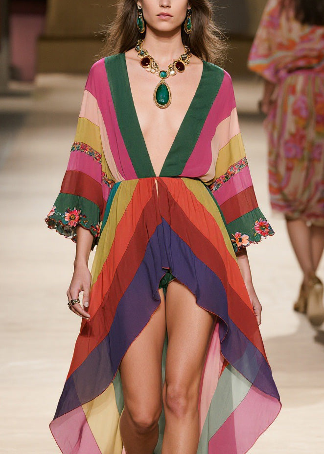Stylish V Neck Low High Design Chiffon Dresses Summer