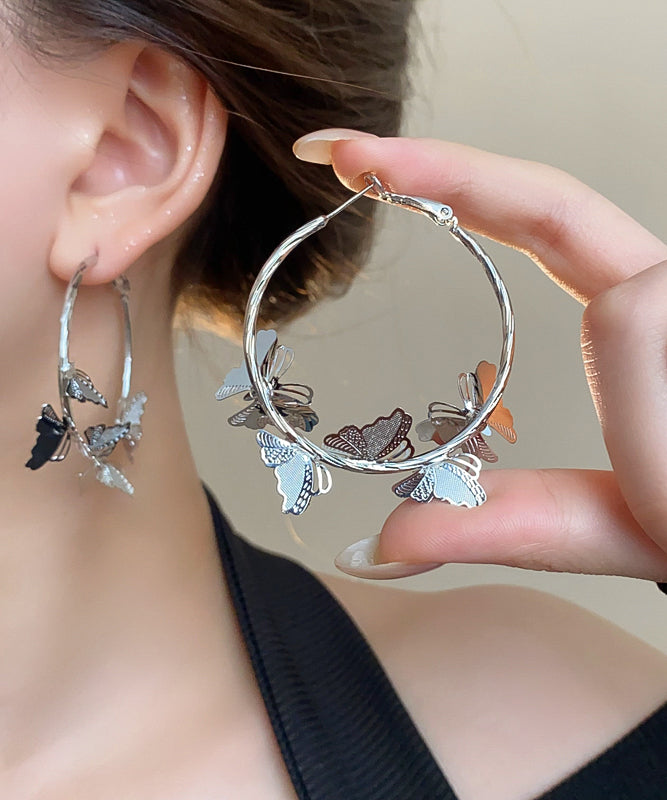 Diy Silk Sterling Silver Butterfly Circular Hoop Earrings