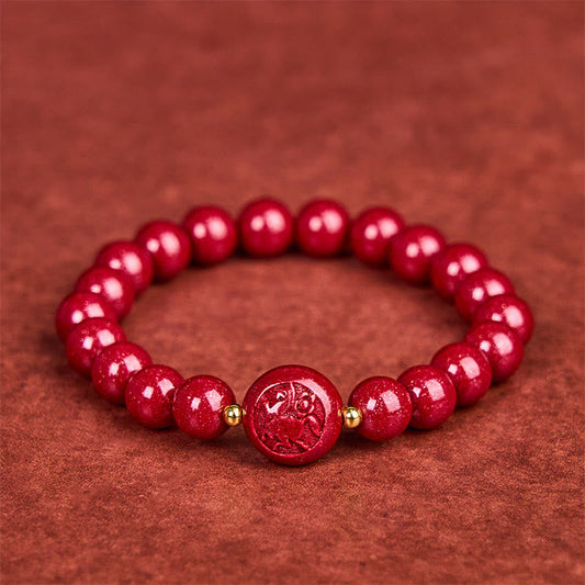 Buddha Stones Chinese Zodiac Year of the Horse Carved Cinnabar Peaceful Blessing Bracelet