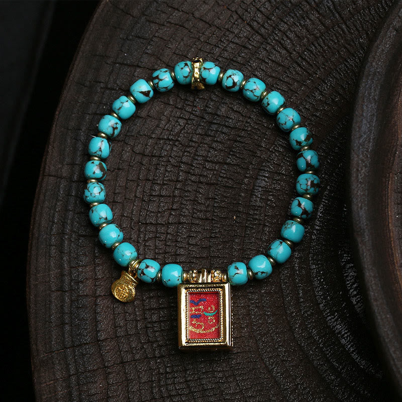 Buddha Stones Thangka Gau Amulet Box Turquoise Fu Character Protection Bracelet