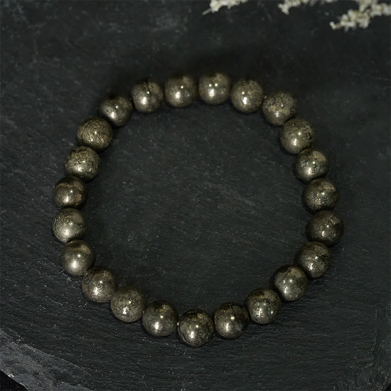Buddha Stones Pyrite Round Beads Confidence Abundance Bracelet