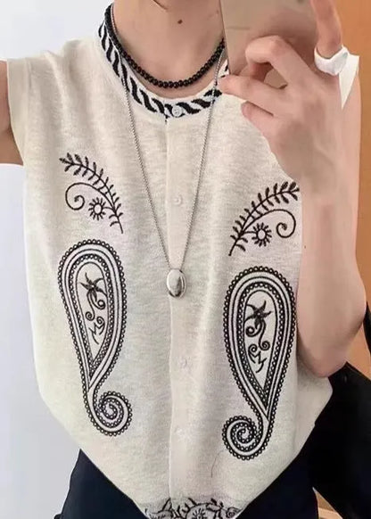 Diy White Embroideried Knit Tanks Sleeveless