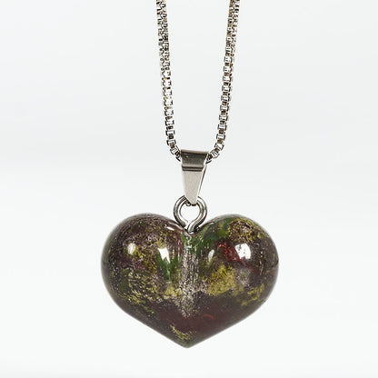Buddha Stones Heart Design Amethyst Topaz Pink Crystal Opal Tiger Eye White Crystal Red Jasper Amazonite Green Aventurine Black Obsidian Citrine Balance Necklace Pendant