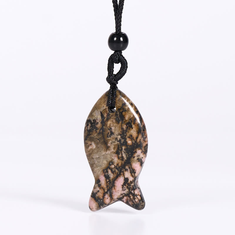 Buddha Stones Koi Fish Pink Crystal Indian Agate Amethyst Topaz Red Jasper Success Warmth Necklace Pendant