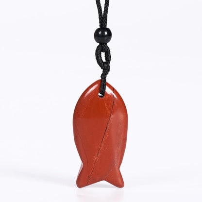 Buddha Stones Koi Fish Pink Crystal Indian Agate Amethyst Topaz Red Jasper Success Warmth Necklace Pendant