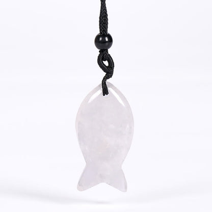 Buddha Stones Koi Fish Pink Crystal Indian Agate Amethyst Topaz Red Jasper Success Warmth Necklace Pendant