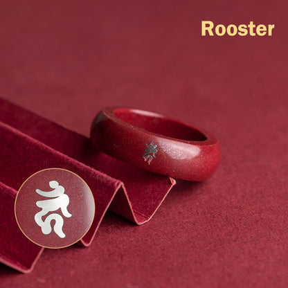 Buddha Stones Chinese Zodiac Year of the Horse Cinnabar Blessing Ring