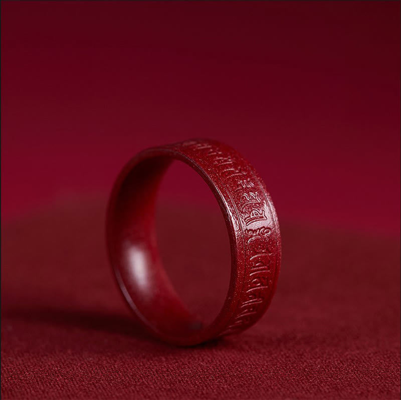 Buddha Stones Cinnabar Om Mani Padme Hum Heart Sutra Blessing Ring