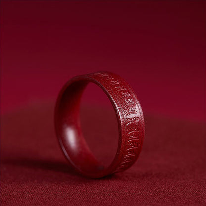 Buddha Stones Cinnabar Om Mani Padme Hum Heart Sutra Blessing Ring