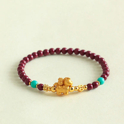 Buddha Stones Year of the Horse Fu Character Cinnabar Calm Bracelet