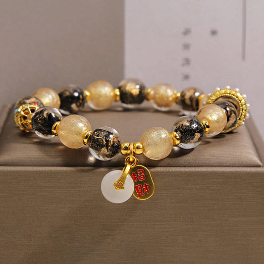 Buddha Stones Black Gold Liuli Glass Bead Attracts Wealth Peace Buckle Blessing Bracelet