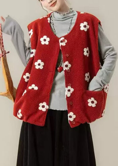 Red Oversized Cotton Vest Top Winter