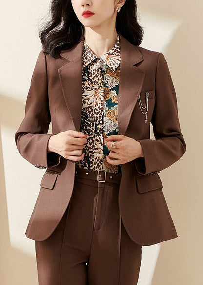 Handmade Coffee Notched Patchwork Coat Fall