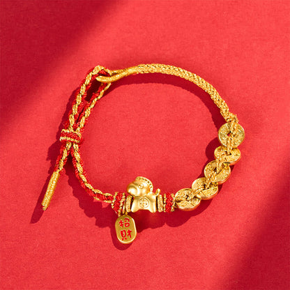 Buddha Stones Year of the Horse Red String Five-emperor Coins Luck Bracelet