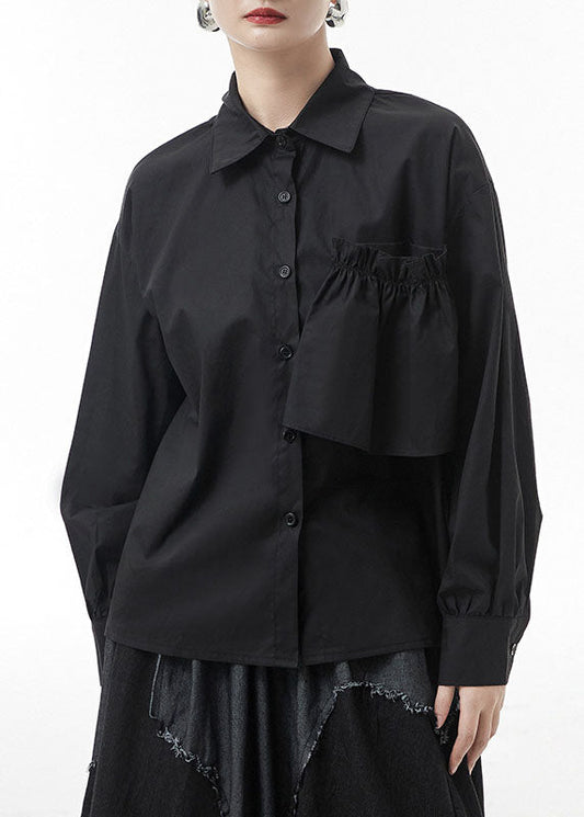 Stylish Black Low High Design Patchwork Shirts Spring
