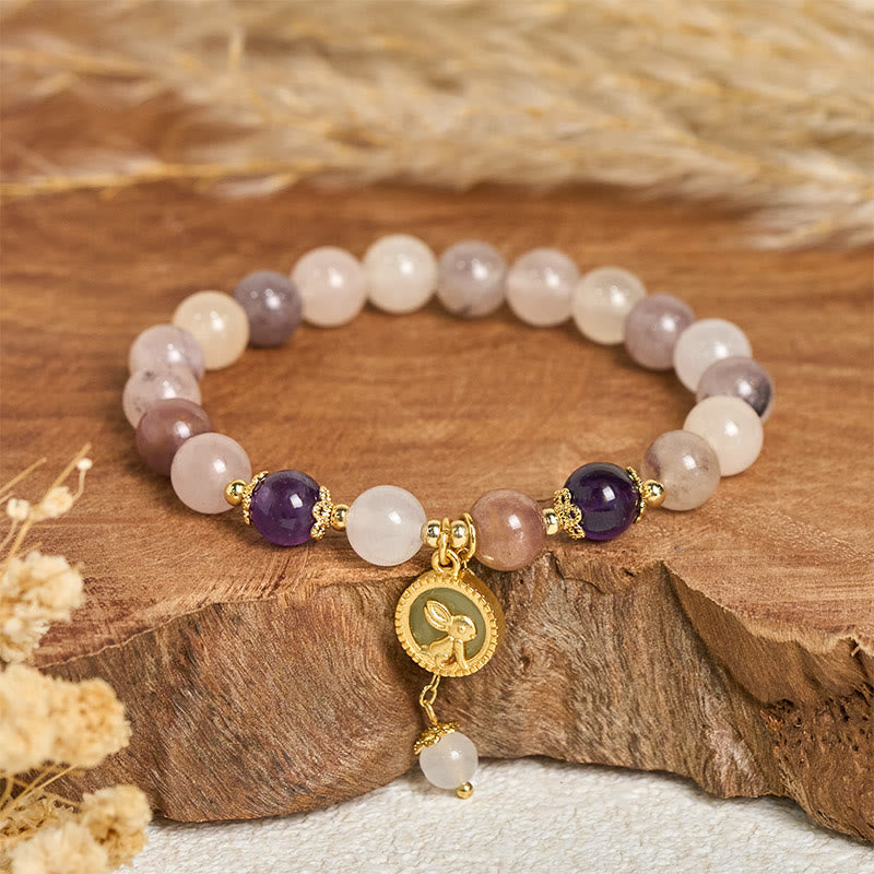 Buddha Stones Golden Silk Jade Fu Character Rabbit Ward Off Evil Spirits Bracelet
