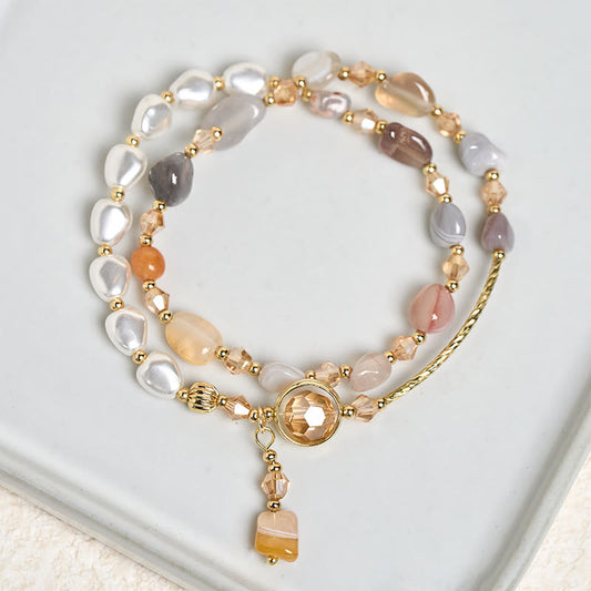 Buddha Stones Irregular Pearl Glass Bead Double Wrap Bracelet