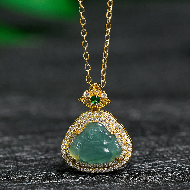 Buddha Stones Jade Laughing Buddha Prosperity Luck Necklace Pendant