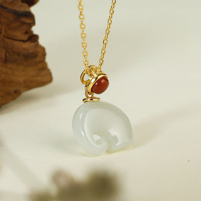Buddha Stones Elephant Hetian Jade 925 Sterling Silver Luck Necklace Pendant