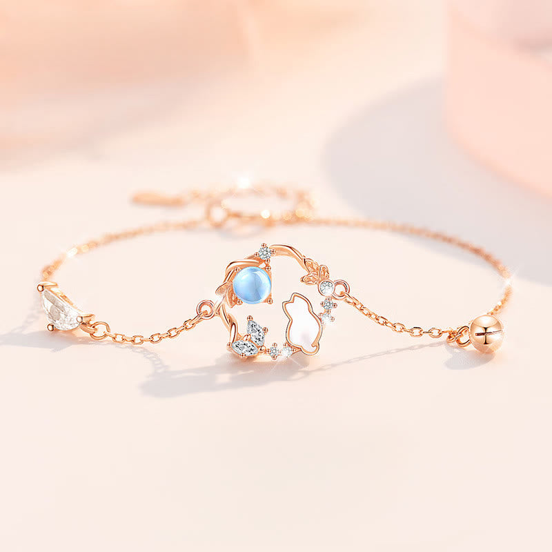 Buddha Stones 925 Sterling Silver Cat Flower Blessing Earrings Bracelet Necklace Pendant