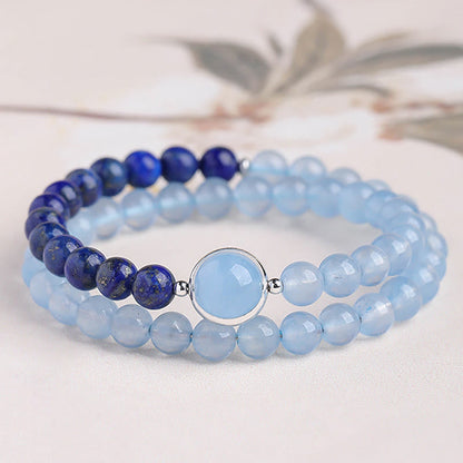 Buddha Stones Natural Aquamarine Lapis Lazuli Healing Bracelet