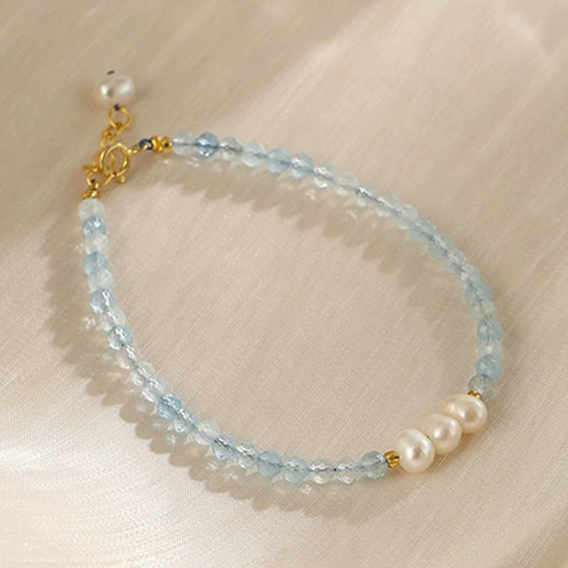 Buddha Stones Natural Aquamarine Fine 4mm Bead Pearl Serenity Bracelet