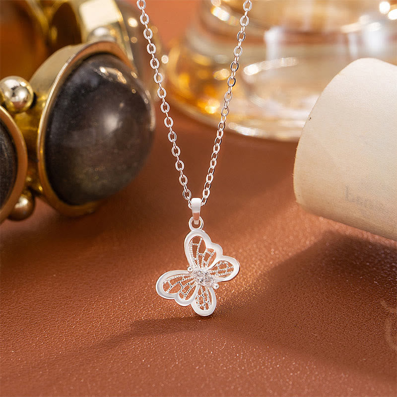 Buddha Stones 999 Sterling Silver Butterfly Protection Necklace Pendant